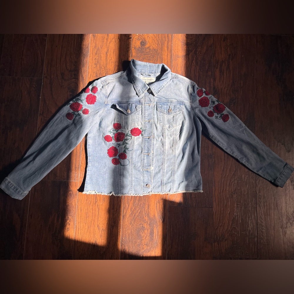 Blue Rose Embroidered Jean Jacket